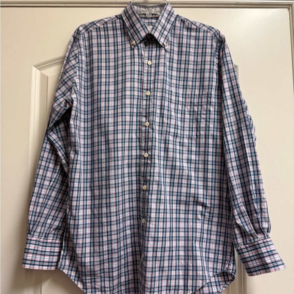 Mens Peter Millar Long Sleeve Plaid Blue Pink Button Down Medium